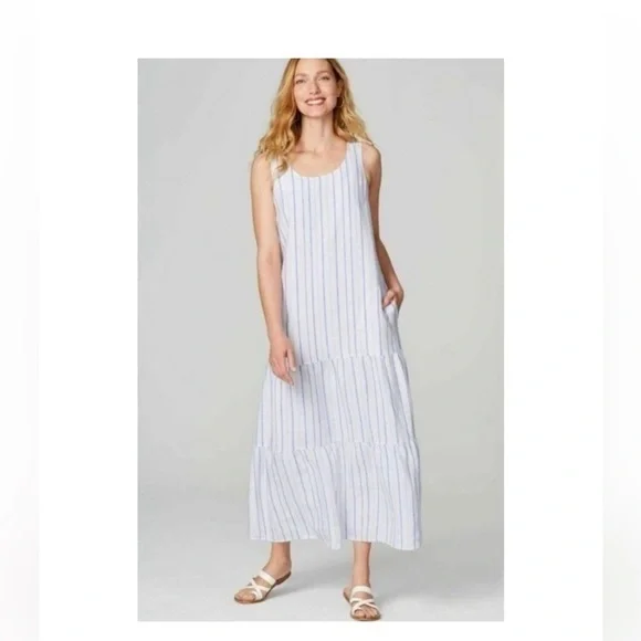 J. Jill | Dresses | J Jill Love Linen Maxi Dress White W Blue Stripes  Tiered 0 Linen Size Small | Poshmark